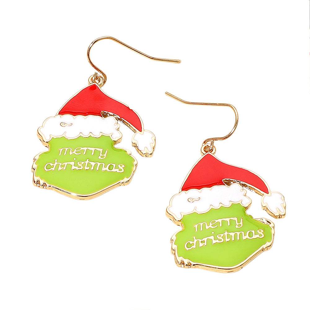 MERRY CHRISTMAS Message Grinch Santa Dangle Earrings - Madeline Love - Flyclothing LLC