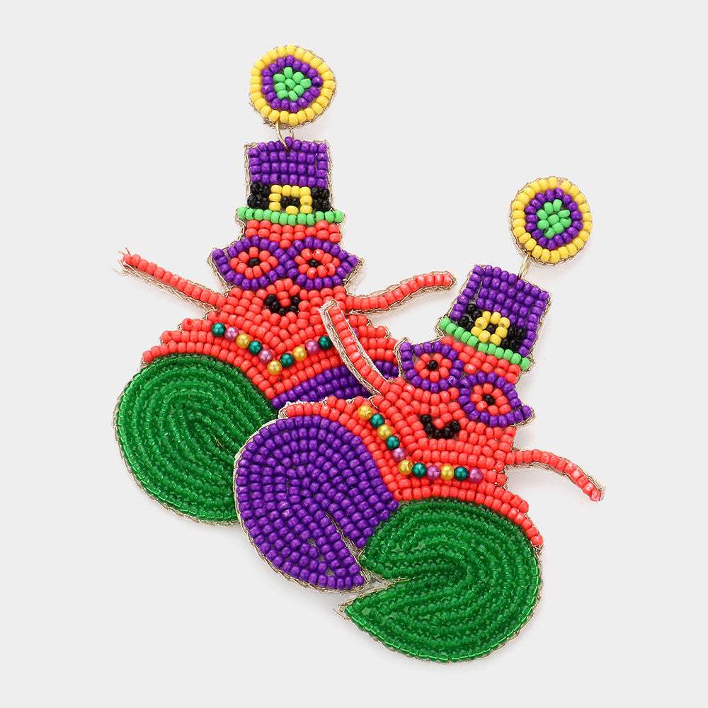 Felt Back Mardi Gras Lobster Beaded Dangle Earrings - Madeline Love - Flyclothing LLC