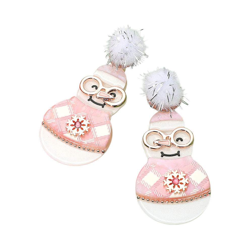 Pom Pom Resin Christmas Snowman Dangle Earrings - Madeline Love - Flyclothing LLC