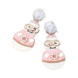 Pom Pom Resin Christmas Snowman Dangle Earrings - Madeline Love - Flyclothing LLC