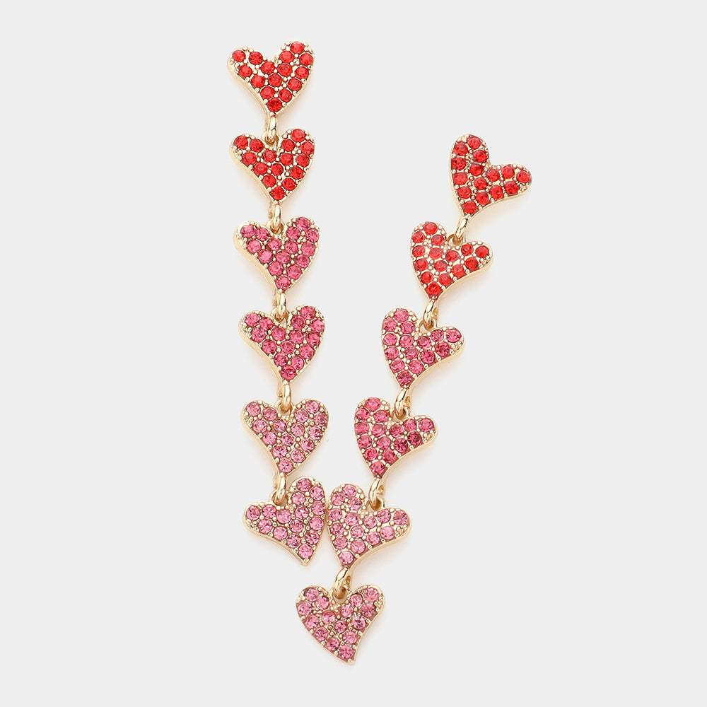 Rhinestone Embellished Heart Link Dangle Earrings - Madeline Love - Flyclothing LLC