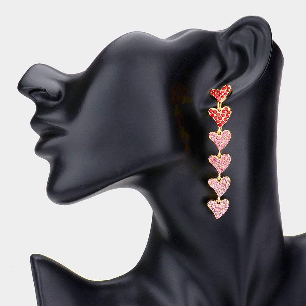 Rhinestone Embellished Heart Link Dangle Earrings - Madeline Love - Flyclothing LLC