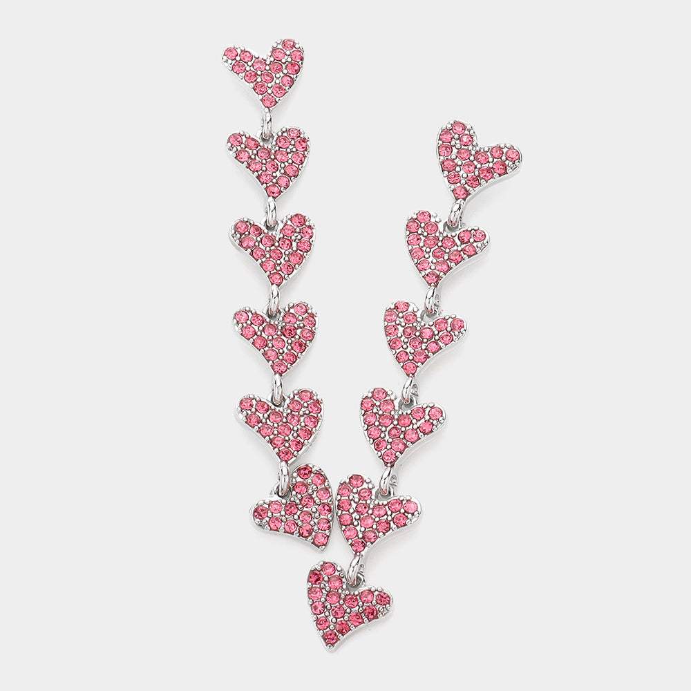 Rhinestone Embellished Heart Link Dangle Earrings - Madeline Love - Flyclothing LLC
