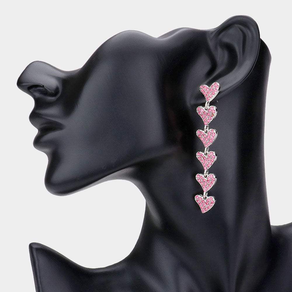 Rhinestone Embellished Heart Link Dangle Earrings - Madeline Love - Flyclothing LLC