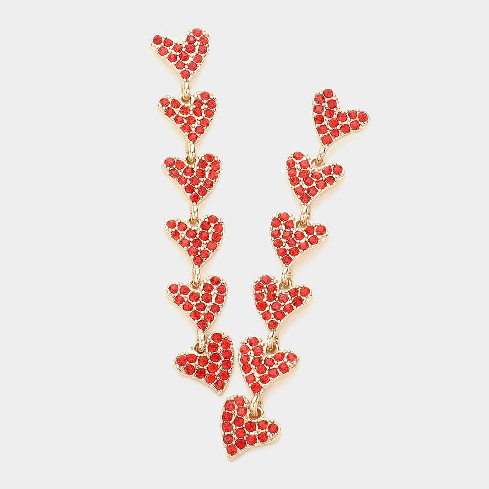 Rhinestone Embellished Heart Link Dangle Earrings - Madeline Love - Flyclothing LLC
