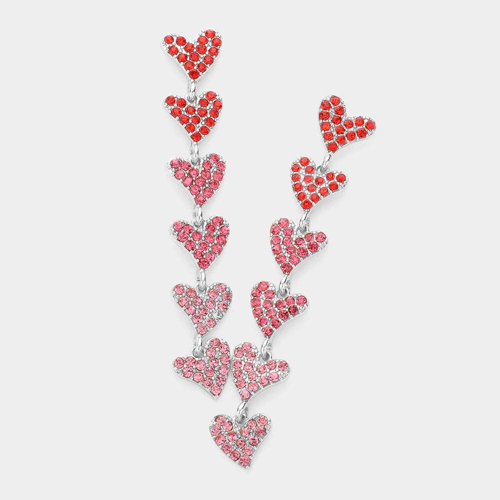 Rhinestone Embellished Heart Link Dangle Earrings - Madeline Love - Flyclothing LLC