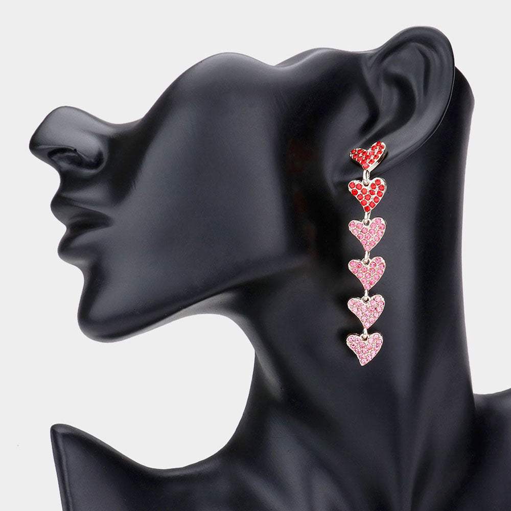 Rhinestone Embellished Heart Link Dangle Earrings - Madeline Love - Flyclothing LLC