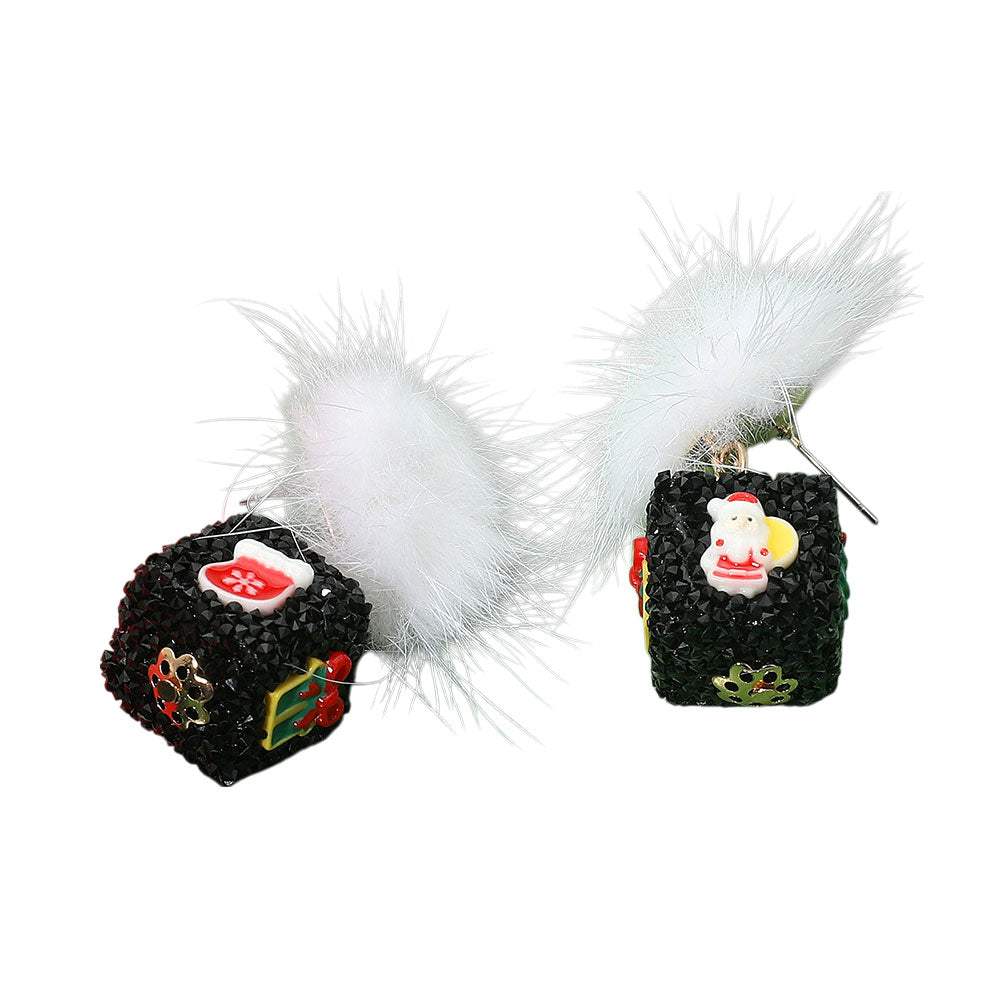 Pom Pom Glittered Christmas Dice Dangle Earrings - Madeline Love - Flyclothing LLC