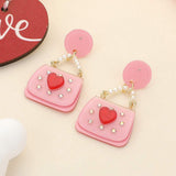 Glittered Resin Pearl Heart Handbag Dangle Earrings - Madeline Love - Flyclothing LLC