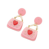Glittered Resin Pearl Heart Handbag Dangle Earrings - Madeline Love - Flyclothing LLC