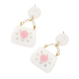Glittered Resin Pearl Heart Handbag Dangle Earrings - Madeline Love - Flyclothing LLC