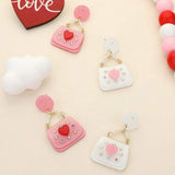 Glittered Resin Pearl Heart Handbag Dangle Earrings - Madeline Love - Flyclothing LLC