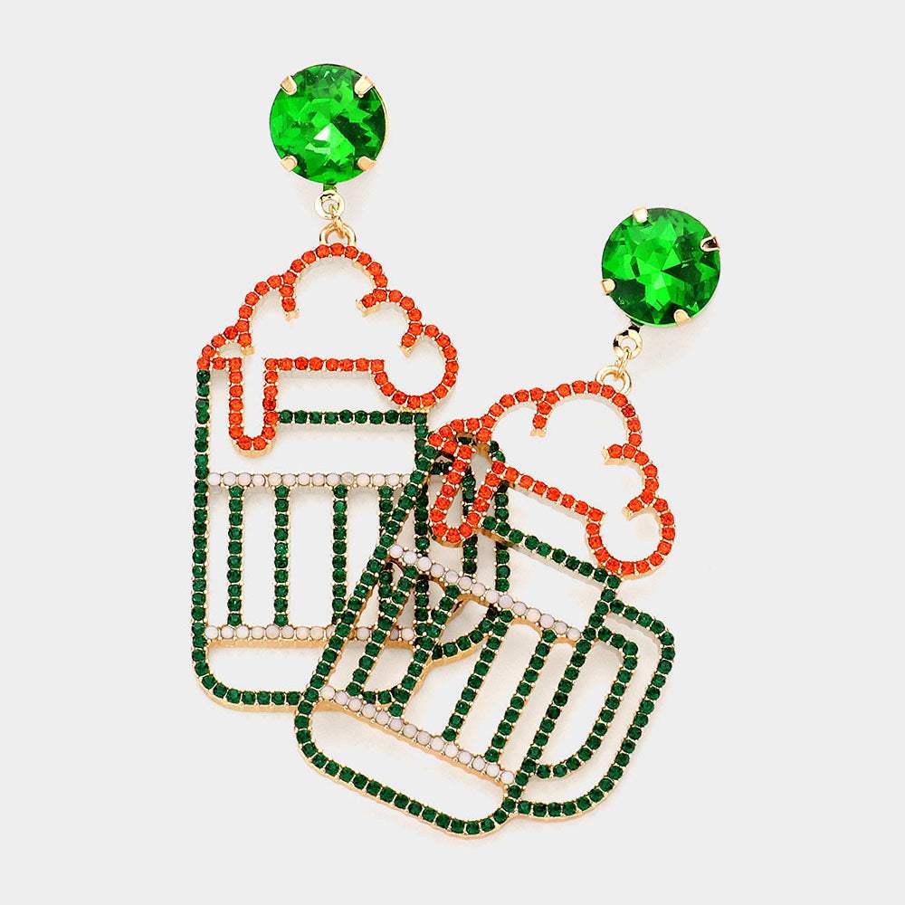 St Patricks Day Stone Paved Beer Pint Glass Dangle Earrings - Madeline Love - Flyclothing LLC
