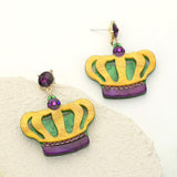 Glittered Resin Mardi Gras Crown Dangle Earrings - Madeline Love - Flyclothing LLC