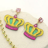 Glittered Resin Mardi Gras Crown Dangle Earrings - Madeline Love - Flyclothing LLC