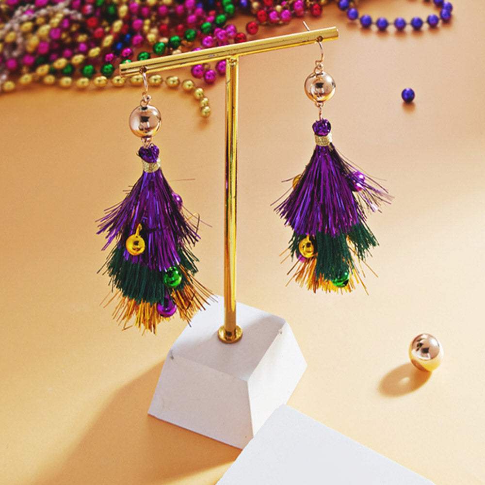 Mardi Gras Triple Fringe Layered Dangle Earrings - Madeline Love - Flyclothing LLC