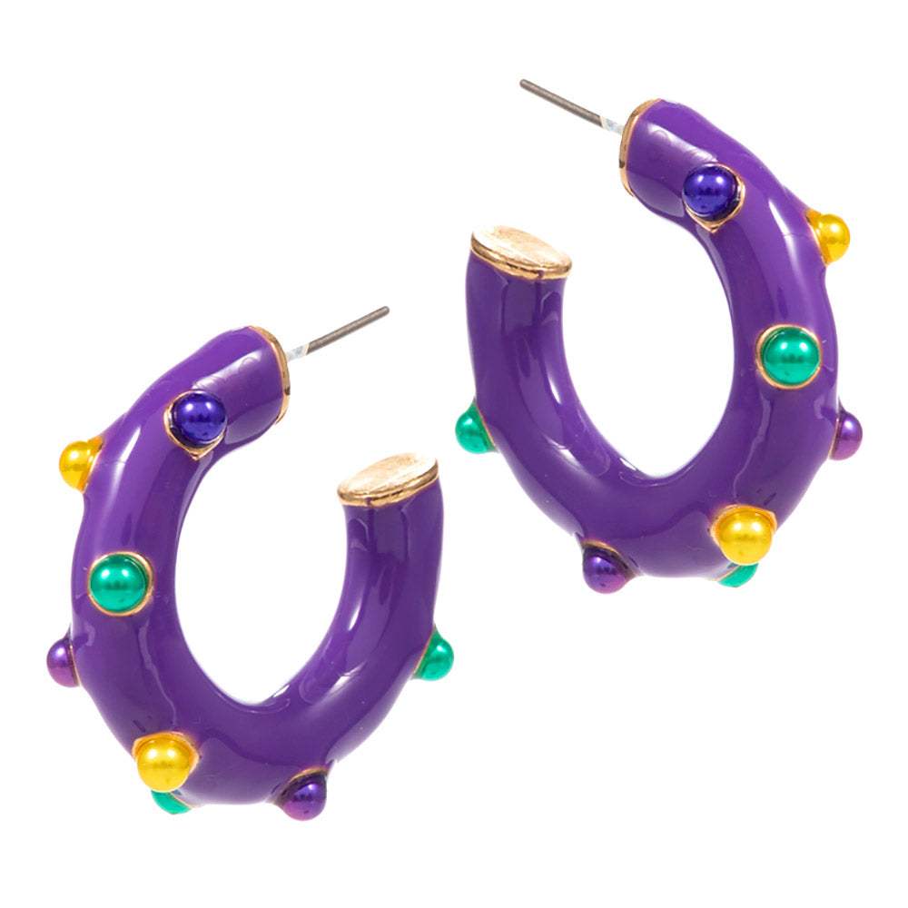 Mardi Gras Pearl Embellished Hoop Earrings - Madeline Love - Flyclothing LLC