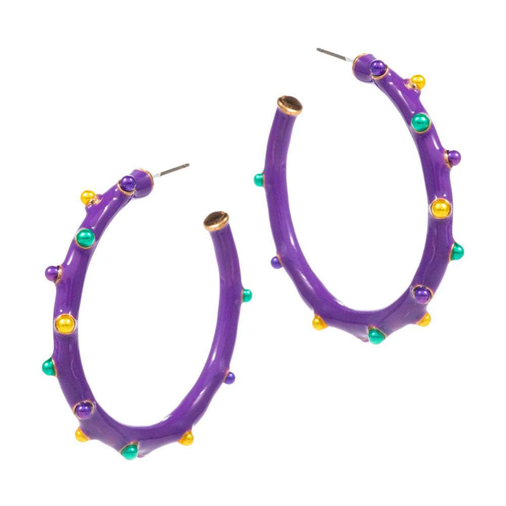 Mardi Gras Pearl Embellished Hoop Earrings - Madeline Love - Flyclothing LLC