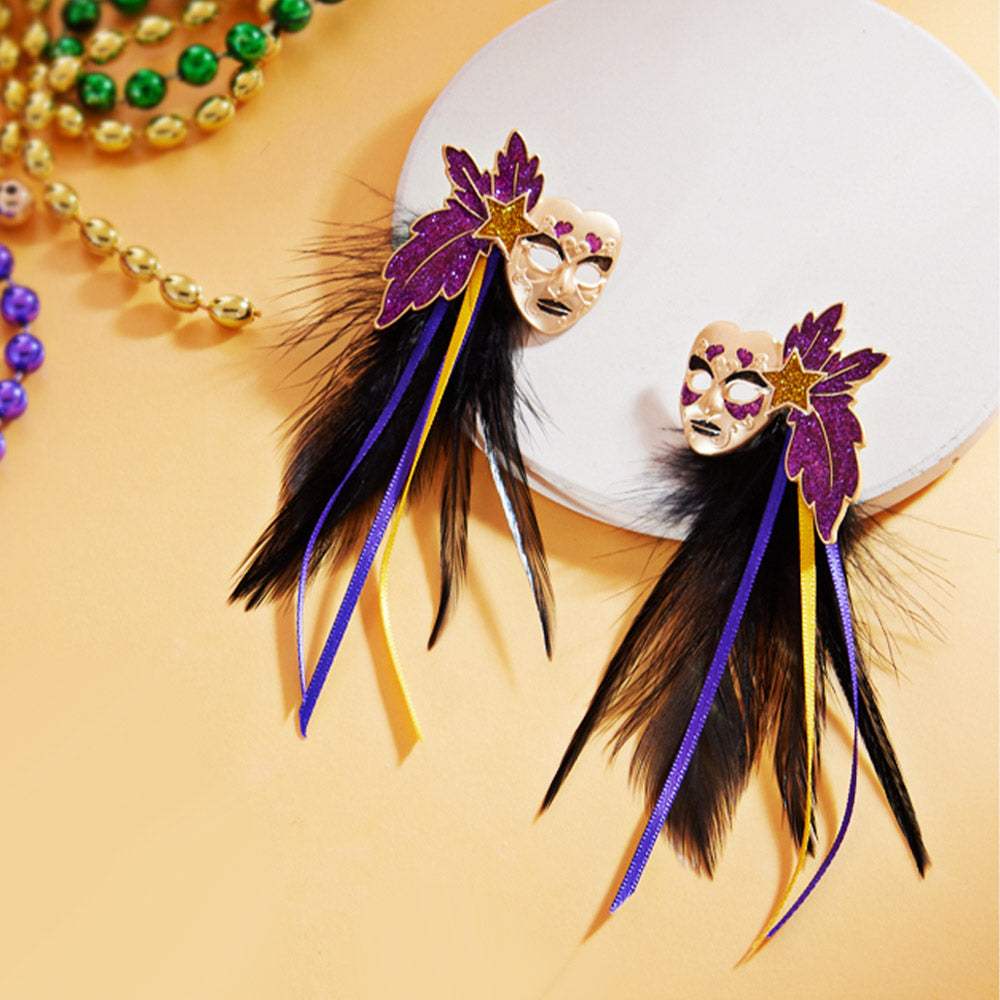 Mardi Gras Masquerade Mask Feather Earrings - Madeline Love - Flyclothing LLC