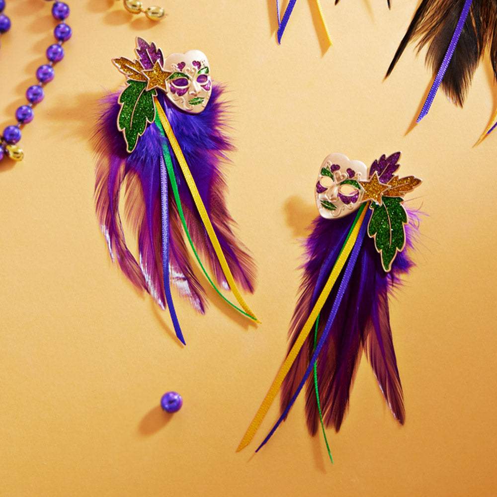 Mardi Gras Masquerade Mask Feather Earrings - Madeline Love - Flyclothing LLC