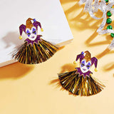 Mardi Gras Glittered Jester Pierrot Tassel Fringe Earrings - Madeline Love - Flyclothing LLC