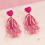 Heart Seed Beaded Tassel Dangle Earrings - Madeline Love - Flyclothing LLC