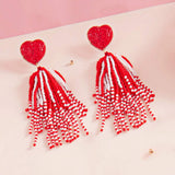 Heart Seed Beaded Tassel Dangle Earrings - Madeline Love - Flyclothing LLC