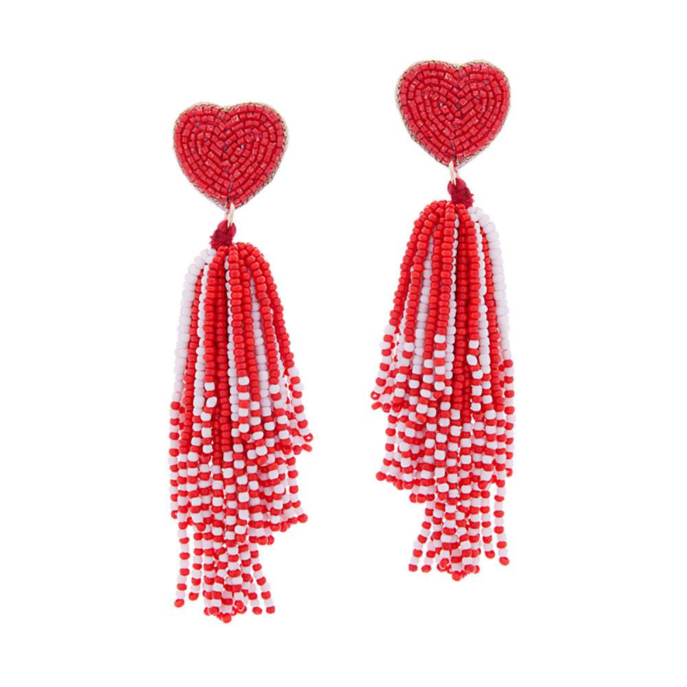 Heart Seed Beaded Tassel Dangle Earrings - Madeline Love - Flyclothing LLC