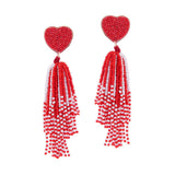 Heart Seed Beaded Tassel Dangle Earrings - Madeline Love - Flyclothing LLC