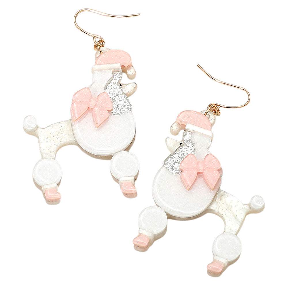 Holiday Bow Santa Hat Poodle Dog Dangle Earrings - Madeline Love - Flyclothing LLC