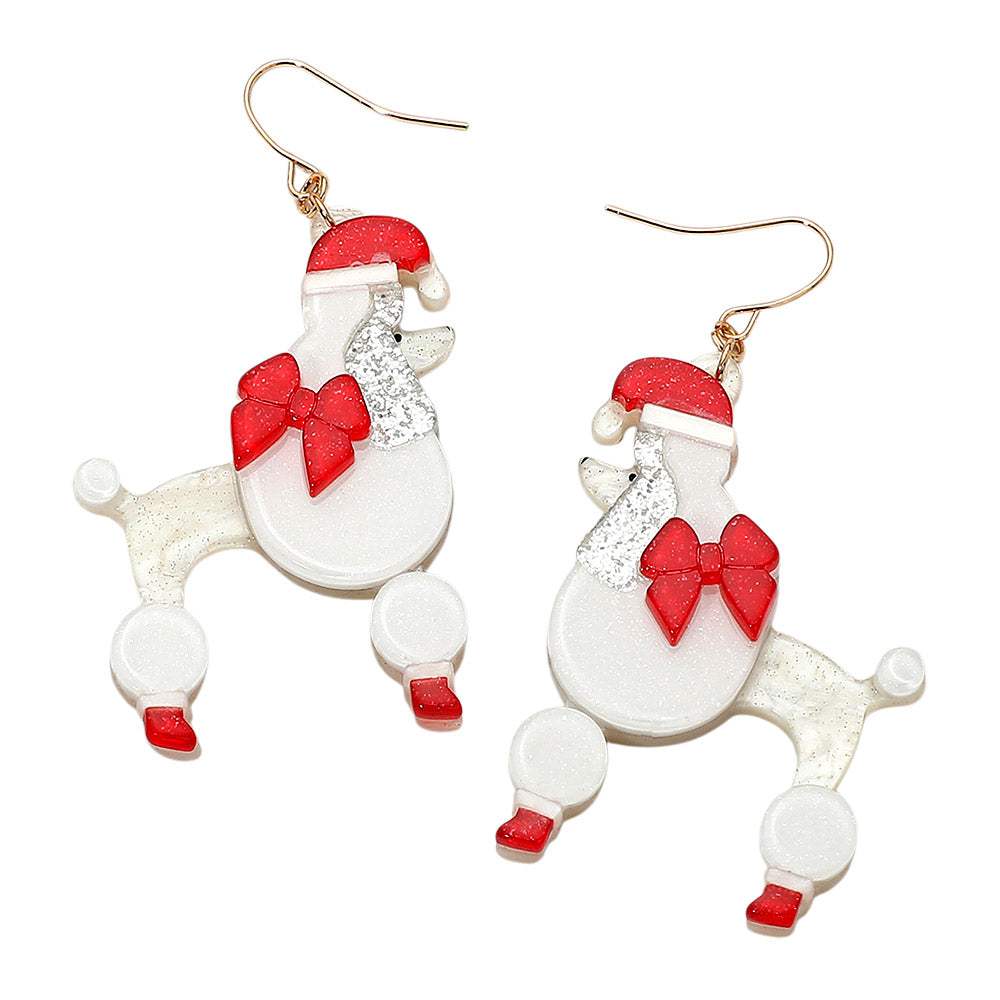 Holiday Bow Santa Hat Poodle Dog Dangle Earrings - Madeline Love - Flyclothing LLC