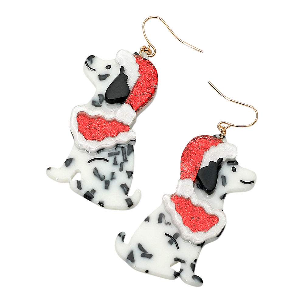 Christmas Hat Cape Dalmatian Dog Dangle Earrings - Madeline Love - Flyclothing LLC