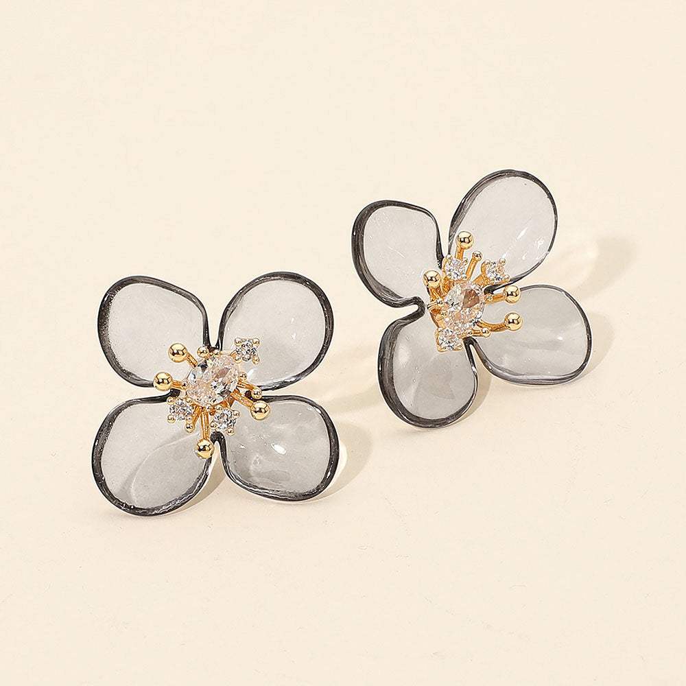 Rhinestone Accent Transparent Resin Petal Flower Earrings - Madeline Love - Flyclothing LLC