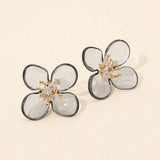 Rhinestone Accent Transparent Resin Petal Flower Earrings - Madeline Love - Flyclothing LLC