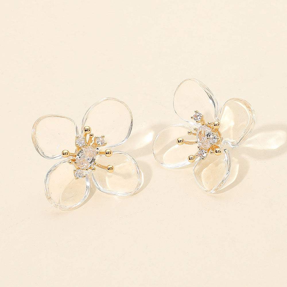 Rhinestone Accent Transparent Resin Petal Flower Earrings - Madeline Love - Flyclothing LLC