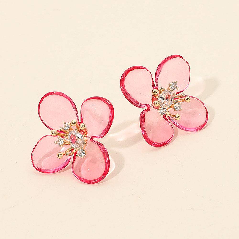 Rhinestone Accent Transparent Resin Petal Flower Earrings - Madeline Love - Flyclothing LLC