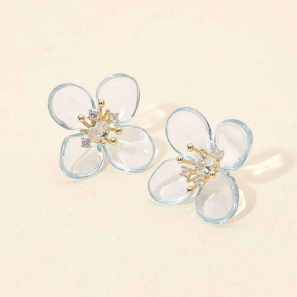 Rhinestone Accent Transparent Resin Petal Flower Earrings - Madeline Love - Flyclothing LLC