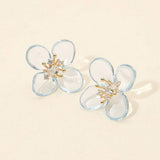 Rhinestone Accent Transparent Resin Petal Flower Earrings - Madeline Love - Flyclothing LLC