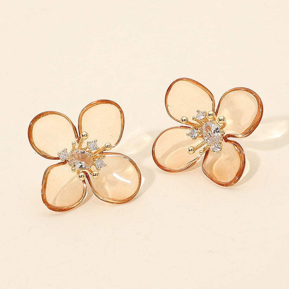 Rhinestone Accent Transparent Resin Petal Flower Earrings - Madeline Love - Flyclothing LLC