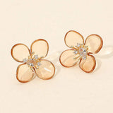 Rhinestone Accent Transparent Resin Petal Flower Earrings - Madeline Love - Flyclothing LLC