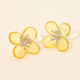 Rhinestone Accent Transparent Resin Petal Flower Earrings - Madeline Love - Flyclothing LLC