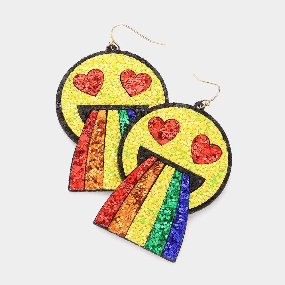 Glittered Heart Eyes Emoji Rainbow Dangle Earrings - Madeline Love - Flyclothing LLC