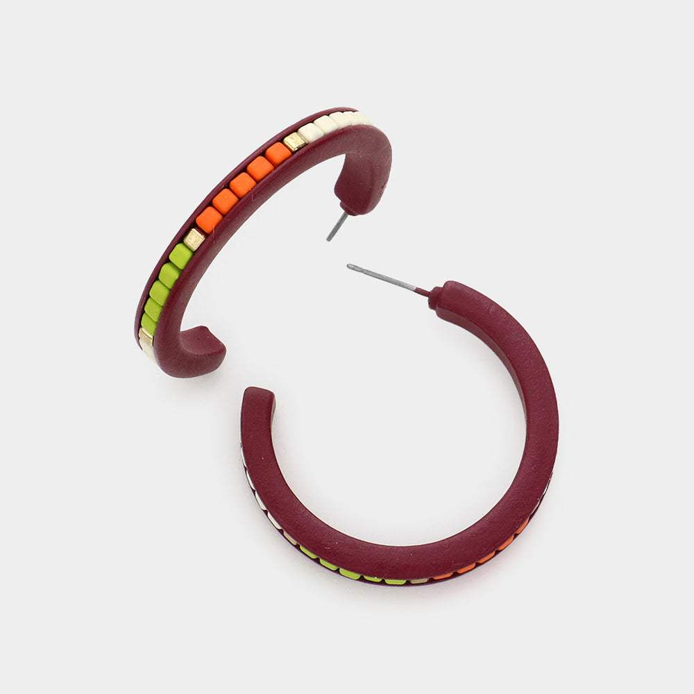 Square Bead Embellished Hoop Earrings - Madeline Love - Flyclothing LLC