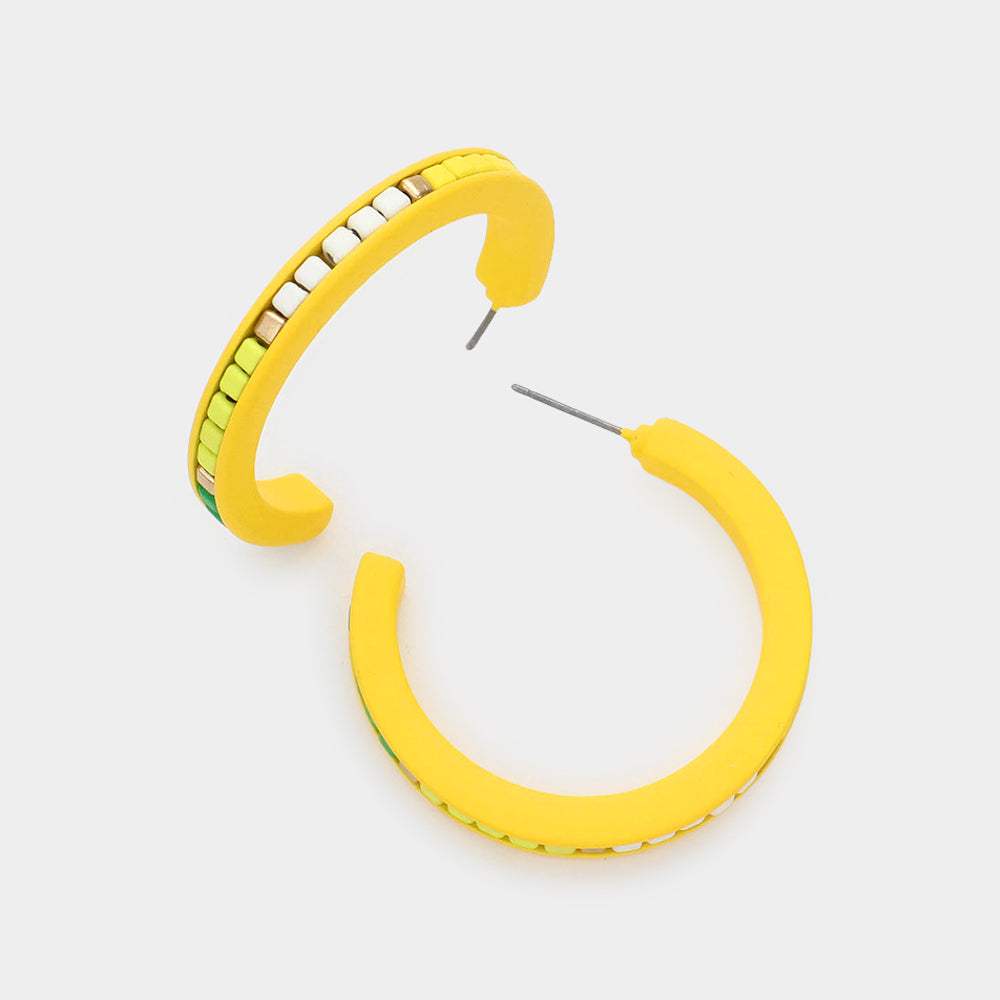 Square Bead Embellished Hoop Earrings - Madeline Love - Flyclothing LLC