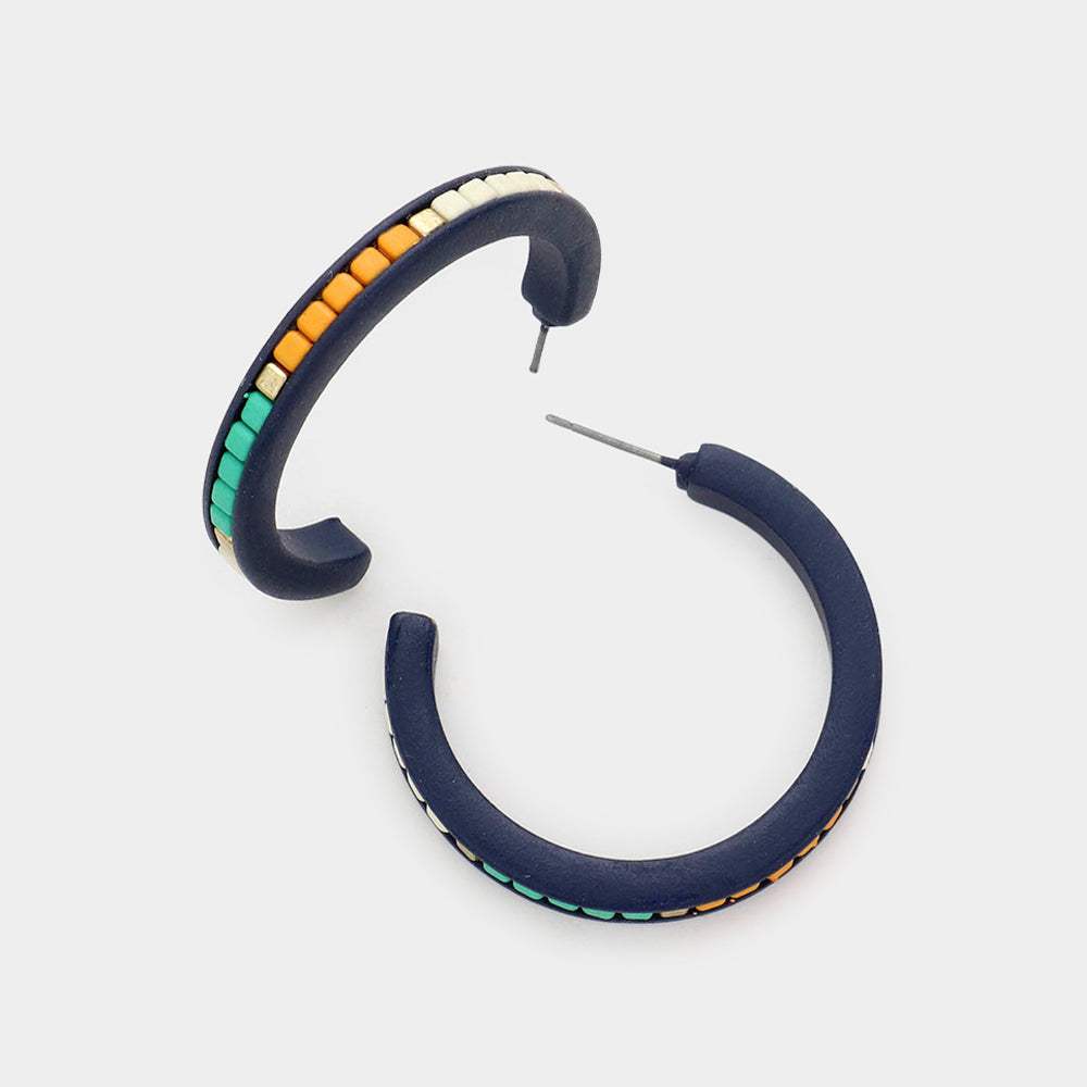 Square Bead Embellished Hoop Earrings - Madeline Love - Flyclothing LLC