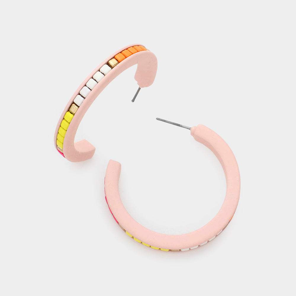 Square Bead Embellished Hoop Earrings - Madeline Love - Flyclothing LLC