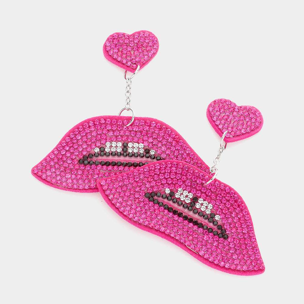 Felt Back Bling Heart Lips Link Dangle Earrings - Madeline Love - Flyclothing LLC