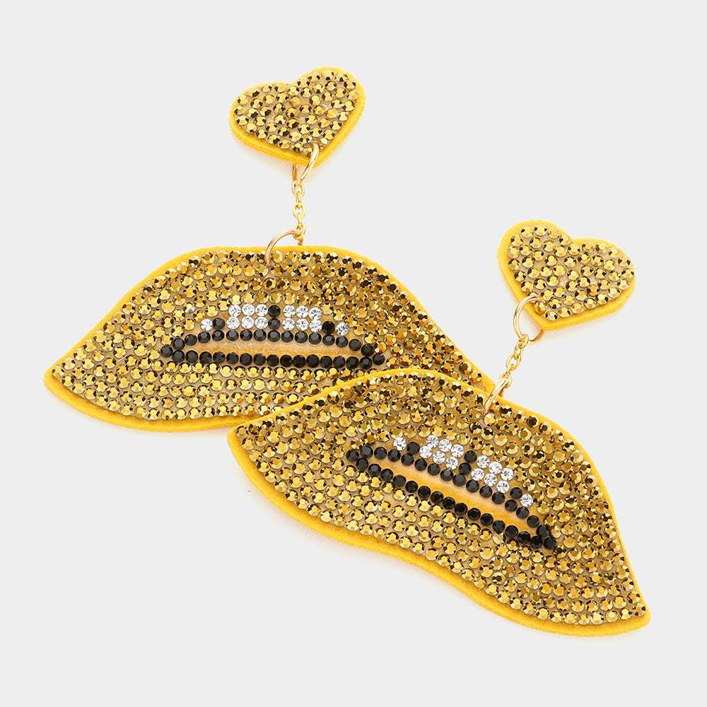 Felt Back Bling Heart Lips Link Dangle Earrings - Madeline Love - Flyclothing LLC