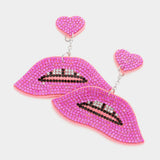 Felt Back Bling Heart Lips Link Dangle Earrings - Madeline Love - Flyclothing LLC