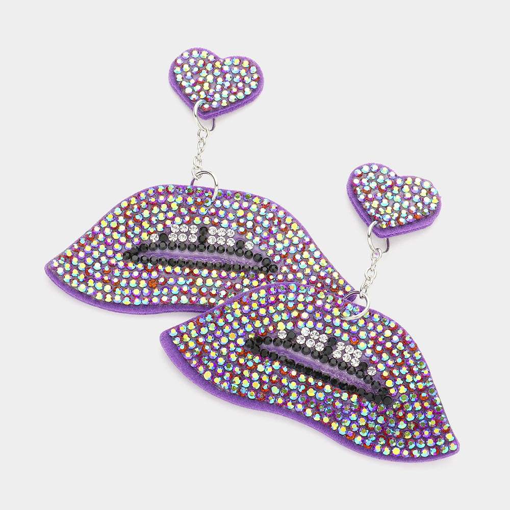 Felt Back Bling Heart Lips Link Dangle Earrings - Madeline Love - Flyclothing LLC